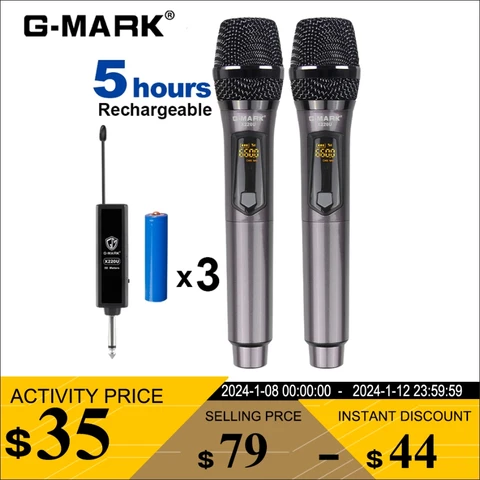 Беспроводной микрофон G-MARK X220U UHF, запись, микрофон для караоке с перезаряжаемым литиевым аккумулятором, приемник, работа 5 часов для динамика