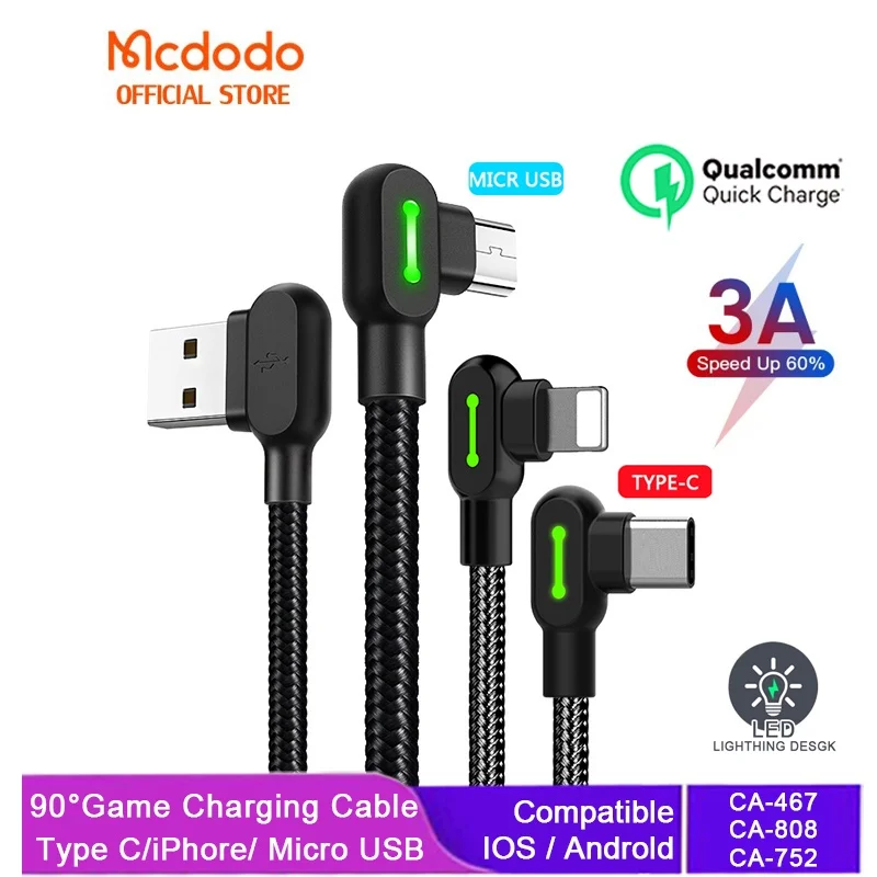 

Mcdodo USB Cable 3A Fast Charging Lightning / Micro Usb / Type-C For iPhone 14 13 Pro Max 12 11 Xr 8 7 6S Charging Cable