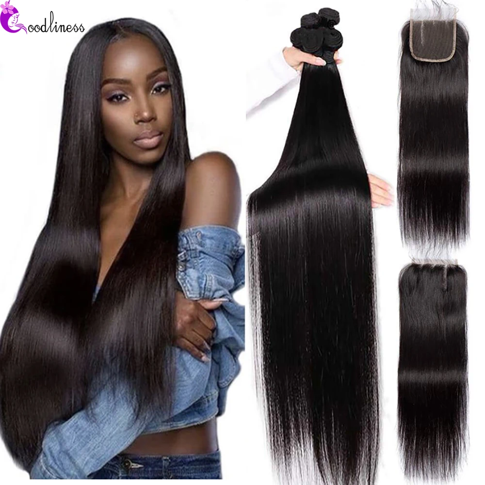 

Straight Bundles With Closure Human Hair 4x4 Lace Closure With Bundles Brazilian PrePlucked Straight Remy Hair Bundles For Women