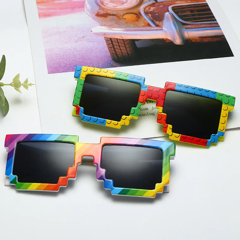 

Rainbow Mosaic Fashion Sunglasses Kids Cosplay Action Game Toy Square Pixel Glasses Kids Toys Boys Girls Gifts