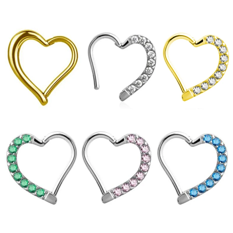 Heart Shape Zircon Clicker Ear Cartilage Helix Daith Hoop Segment Earring  Body Piercing Jewelry 316L Surgical Steel