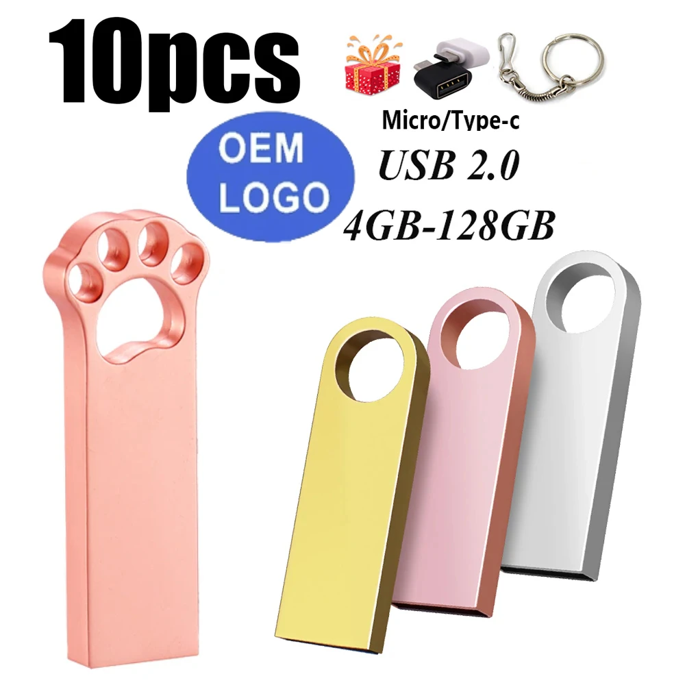 

10Pcs/lot USB 2.0 Flash Drive 64GB 128GB Pen Drive 16GB Pendrive 32GB Disk On Key USB Stick 1GB 2GB 4GB 8GB Memory Flash Disk