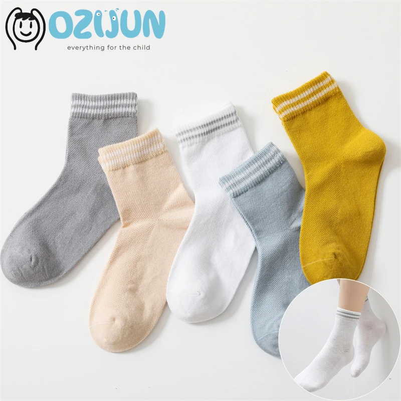 

40S' 98% Combed Cotton 3-16 Years Kids Boys Student School Daily Socks Children's Breathable Thin Casual Crew Socks Solid Color
