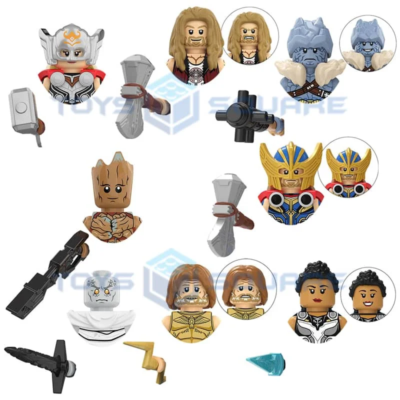 The Valkyrie Jane Foster Korg Thor Zeus Gorr Groot Model Building Blocks MOC Bricks Set Gifts Toys