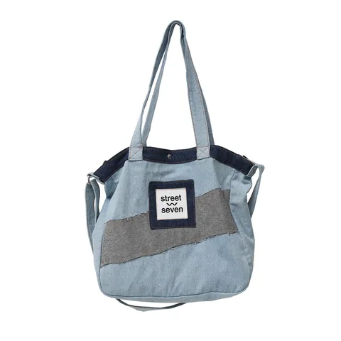 Большая джинсовая сумка-тоут для женщин, индивидуальный стиль, джинсовая сумка на плечо, комбинированная джинсовая сумка для ежедневного шоппинга