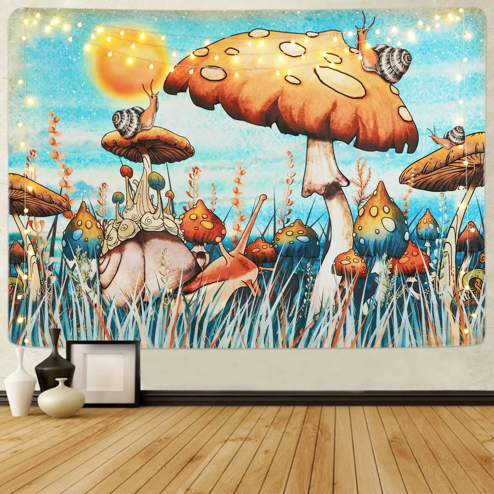 

Mushroom Tapestry Plants and Leaves Fantasy Fairy Tale Hippie Sun College Indoor Parties Living Room Fade Proof Vivid Color