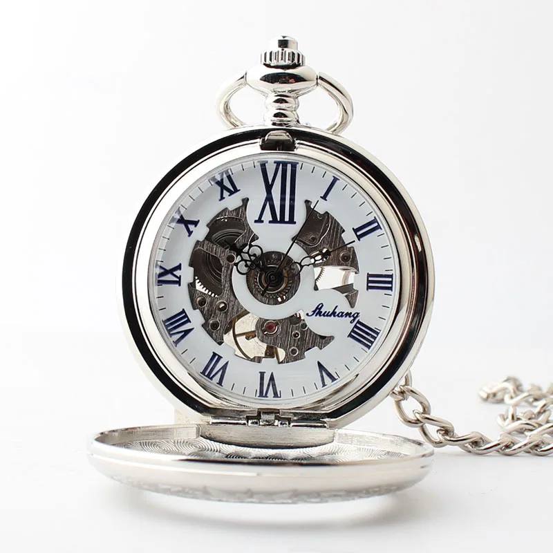 Roma Amber Dial Pendant Watch with Chain Steampunk Vintage Silver Mechanical Pocket Watches Personalised Gift reloj hombre