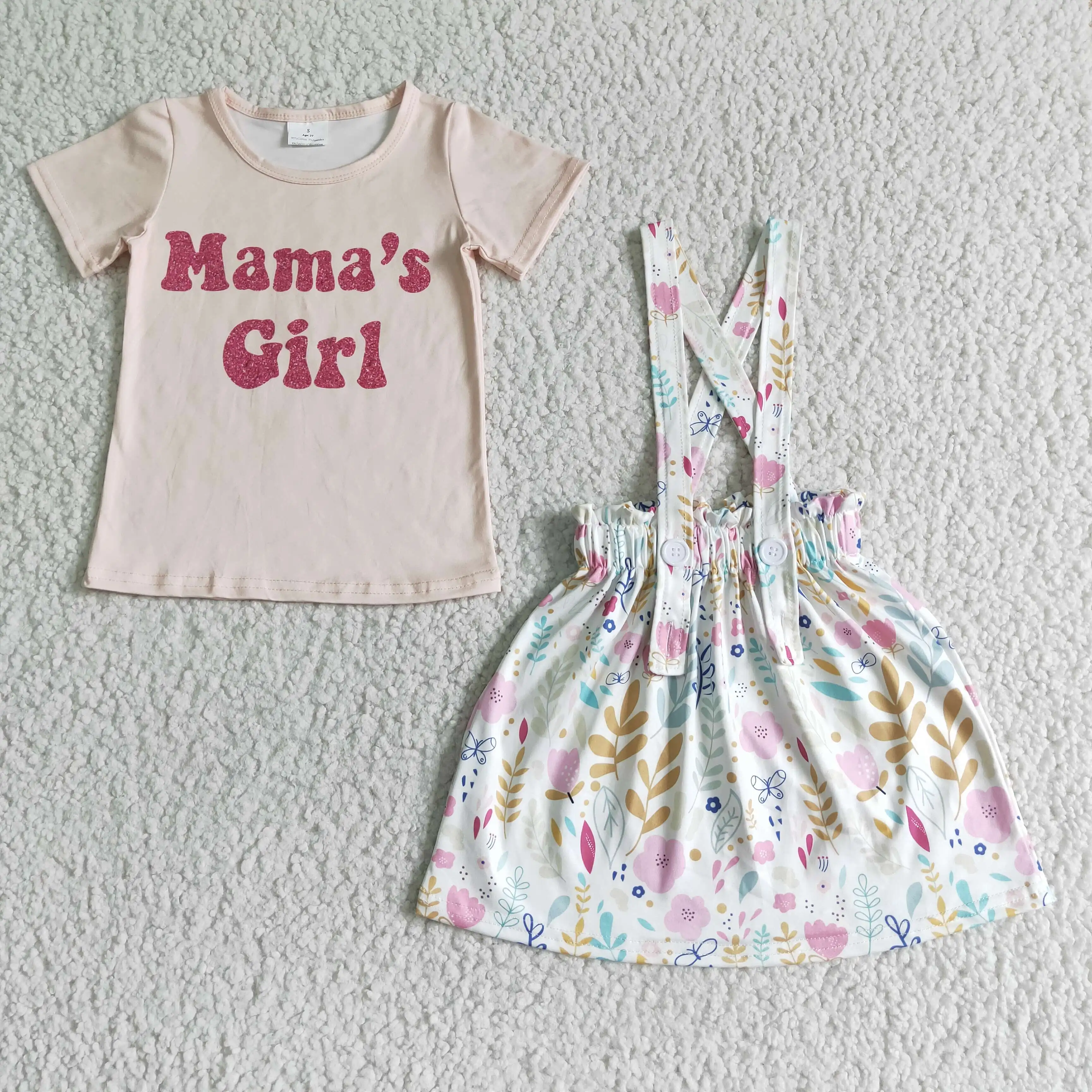 

summer set boutique short sleeve mama's girl top and floral skirt baby girl outfit toddler girl clothes set