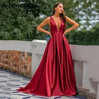 loveweiwei sexy red new year party dress winter evening dresses v neck satin prom dress long elegant evening gown robe de soiree