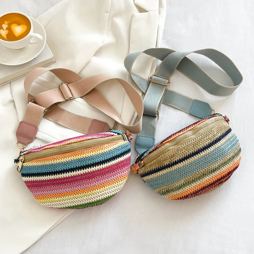 

Rainbow Striped Fanny Pack Bum Bag Casual Female Sling Waist Pack Adjustable Strap Simple Portable Colorful for Weekend Vacation