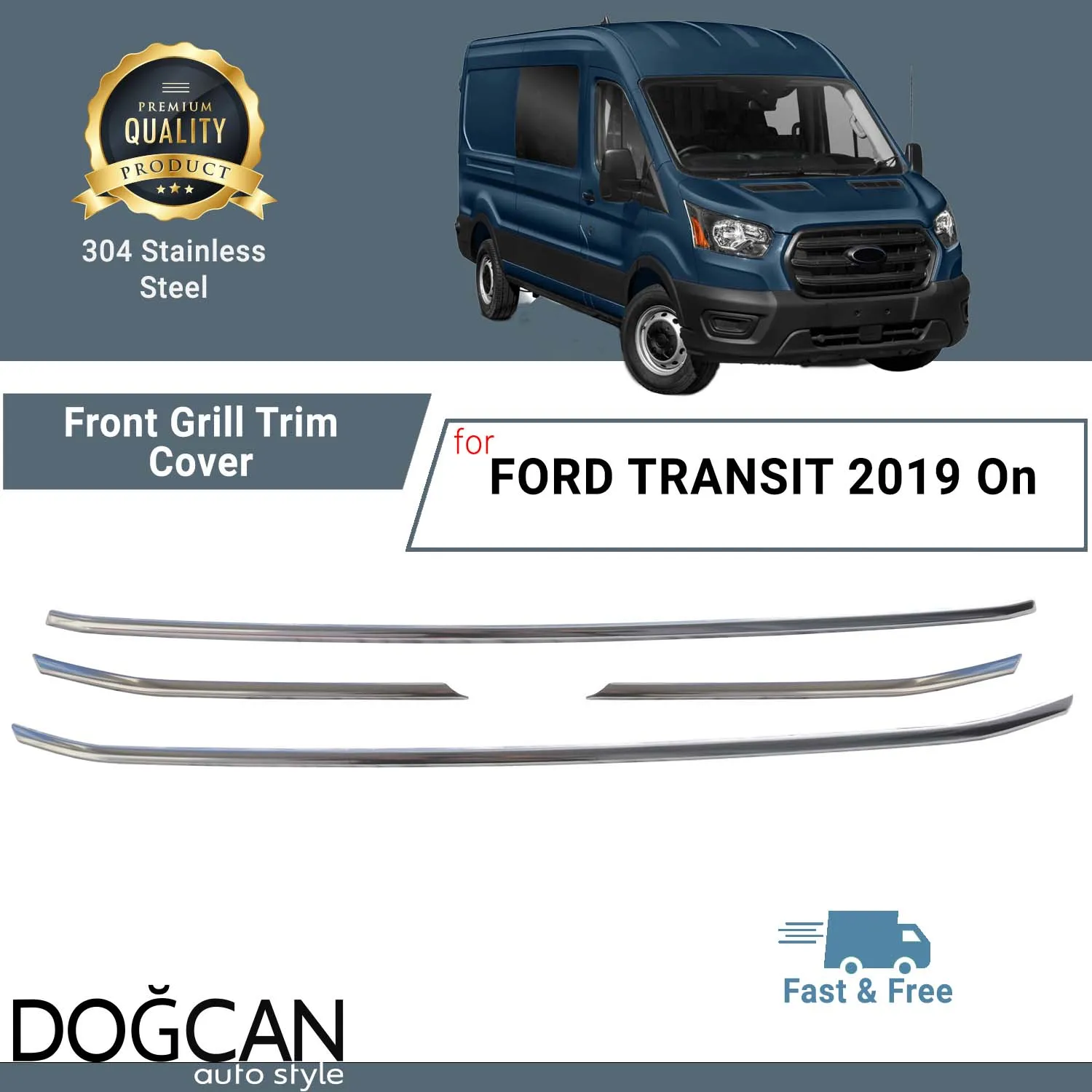

For FORD TRANSIT (150 - 250 - 350) 2019 ON Chromium Front Grill Trim Cover Stainless Steel Grill Protection Shiny and Chick Look