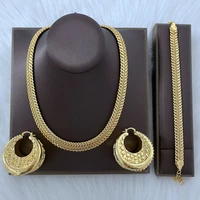 dubai jewelry set for women gold plated hoop earrings and chain necklace bracelet 3pcs set for wedding bride punk accessory