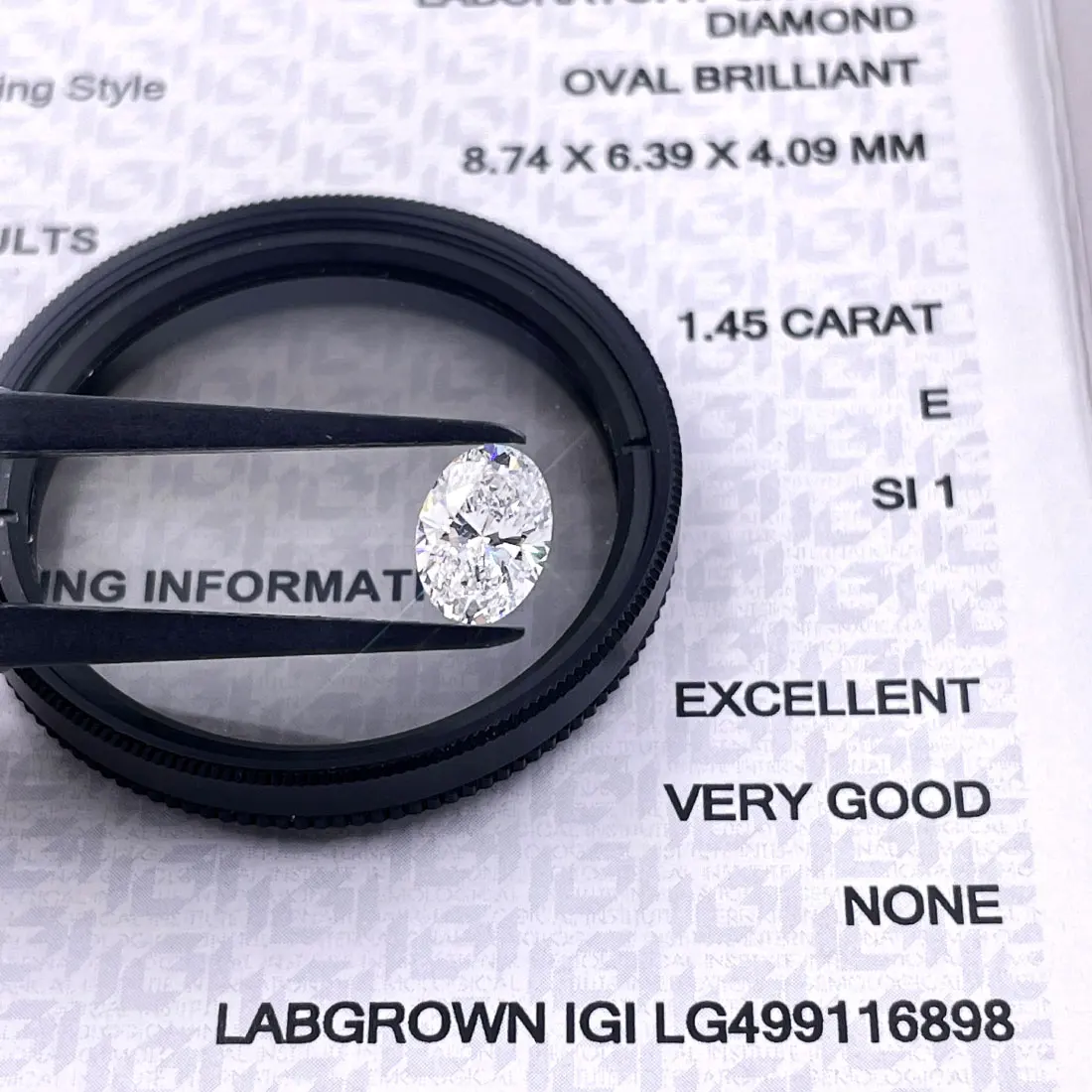 

Tianyu Gems Lab Grown Diamond Oval Brilliant Cut CVD 1.45ct E SI1 8.74x6.39x4.09mm IGI Loose Stone Lab Created Diamonds for Ring