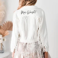 personalized fringe jacket bride denim jacket with tassel fringe future mrs wedding jean coats bridal shower gift ideas tops new