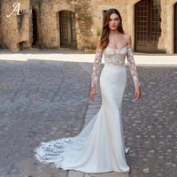 grace long sleeves mermaid wedding dresses sexy off the shoulder vestidos de novia sexy tulle sweep train bridal robes