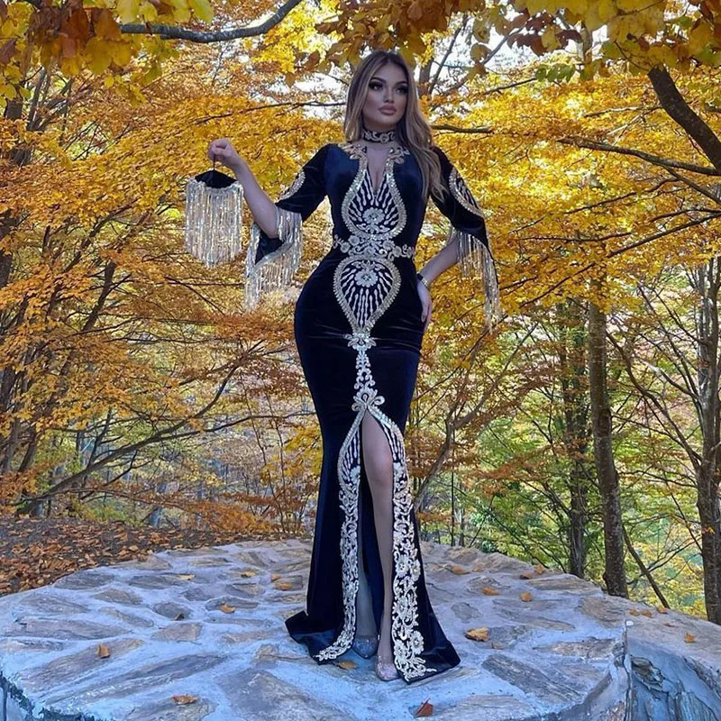 

Mermaid High Neck HF244 Evening Party Dresses For Women Princess Long Sleeves Elegant Gowns Vestidos De Noche Robes Soirée