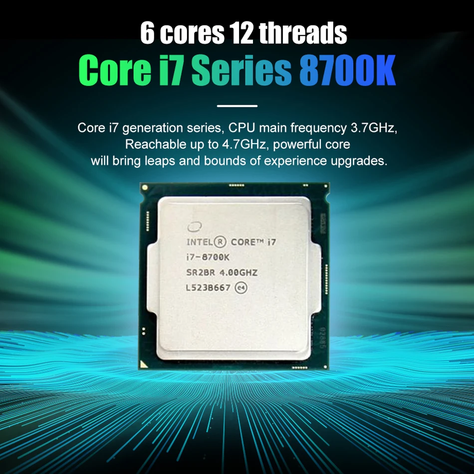 Фото Бывший в употреблении оригинальный процессор Intel Core i7 8700K LGA 1151 12 МБ 95 Вт 14 нм I7-8700K CPU QN8G 3,2 ГГц 6-ядерный с поддержкой материнской платы H110 №2