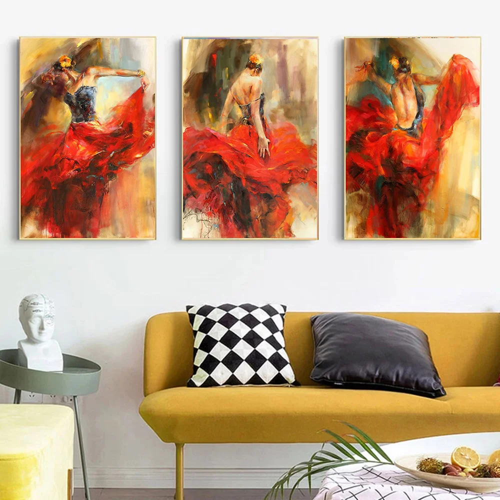 

Spanish Latin Girl Canvas Oil Paintings Red Dress Dancer Posters and Prints Wall Art Pictures for Living Room Decoration Cuadros