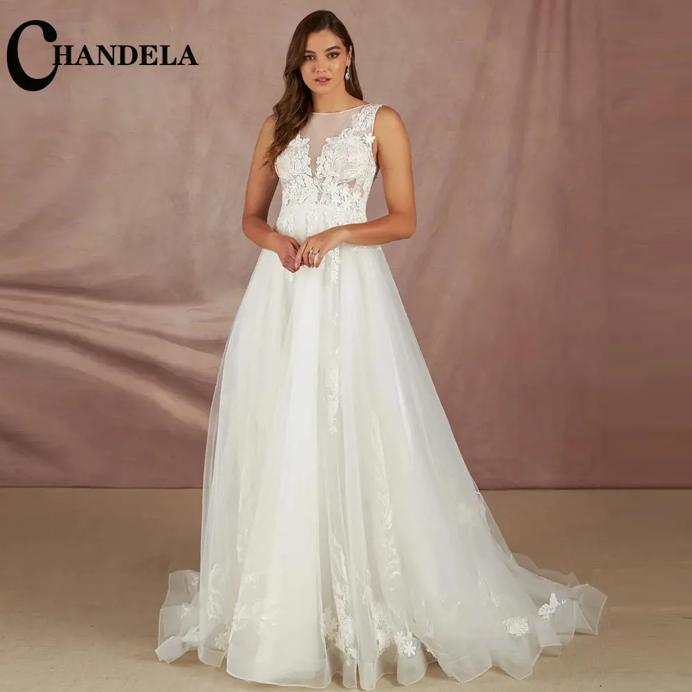 

CHANDELA Classic Wedding Dresses Scoop Sleeveless A-Line Appliques Pleat Formal Bridal Gown Made To Order Brautkleid For Women