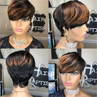 wigera highlight synthetic pixie cut mixed color 1b30 hair style short straight wigs with bangs for black women