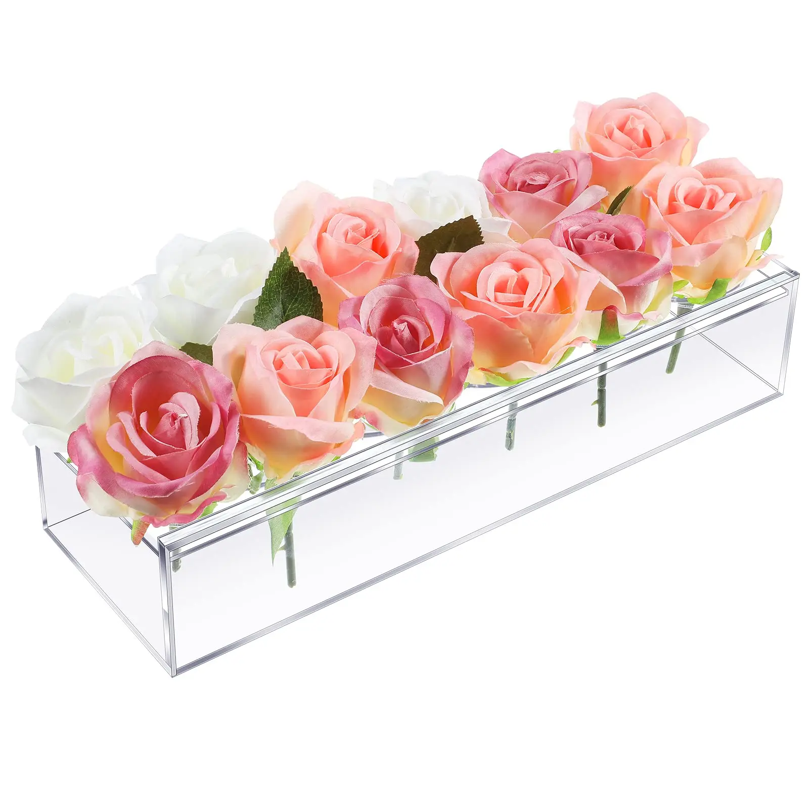 

Clear Acrylic Flower Vase Rectangular Floral Centerpiece for Dining Table 12 Inch Decorative Modern Vase for Weddings Home Decor