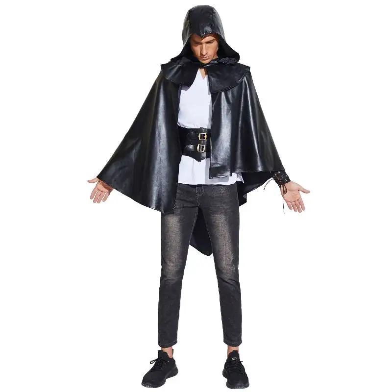 Black Cowl Punk Rogue Cloak Hooded Robe Assassin Cosplay Medieval Cape Coat Outwear Gothic Hoodie Poncho Costume Jacket Irregula