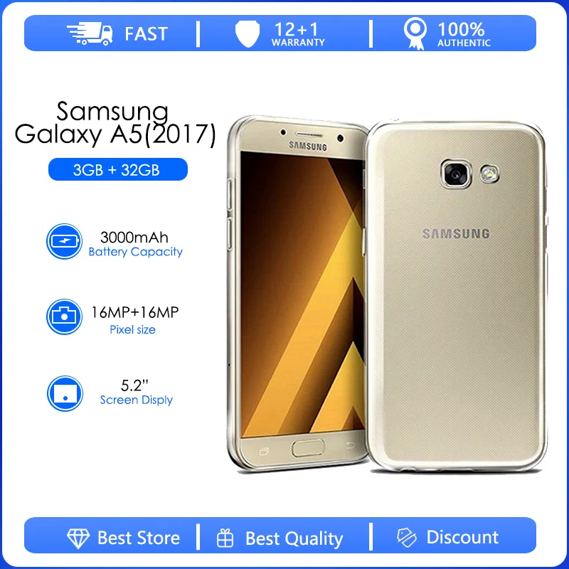 Восстановленный Оригинальный разблокированный Samsung Galaxy A5 (2017) A520F две Sim-карты Android