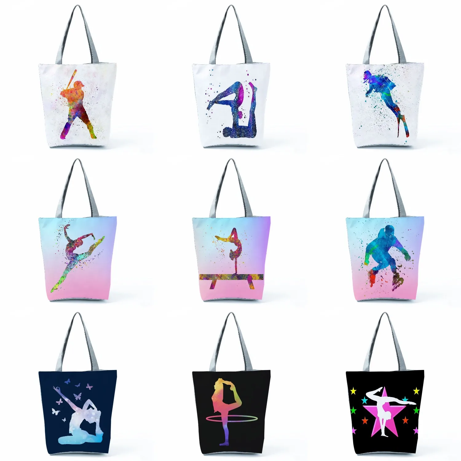 

Women Handbags Eco Watercolor Ballet Dancer Art Print Girls Gymnast Gift Travel Reusable Casual Shopping Bags Shoulder Bag Tote