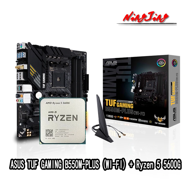 

AMD Ryzen 5 5600G R5 5600G CPU + ASUS TUF GAMING B550M PLUS (WI-FI) Motherboard Suit Socket AM4 All new but without cooler