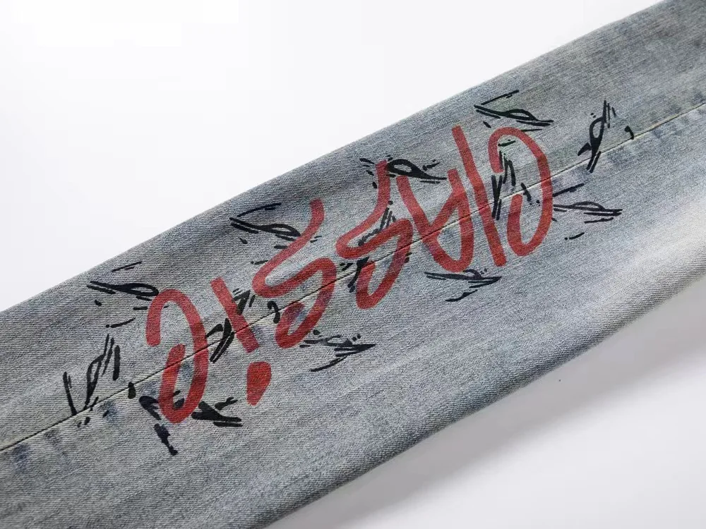 Vintage Retro Washed Old Patch Embroidered Small Feet Large Size Men'S Slim Fit Jeans High Street Y2K Pencil Jeans For Men