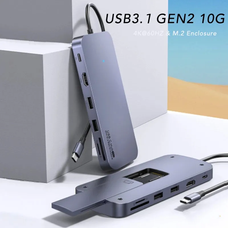 

New 7 in 1 USB C HUB M.2 SSD Enclosure Type C 3.1 to M.2 NVME NGFF HDMI 4K@60Hz USB 3.1 Gen2 10Gbps PD 100W SD/TF for MacBook