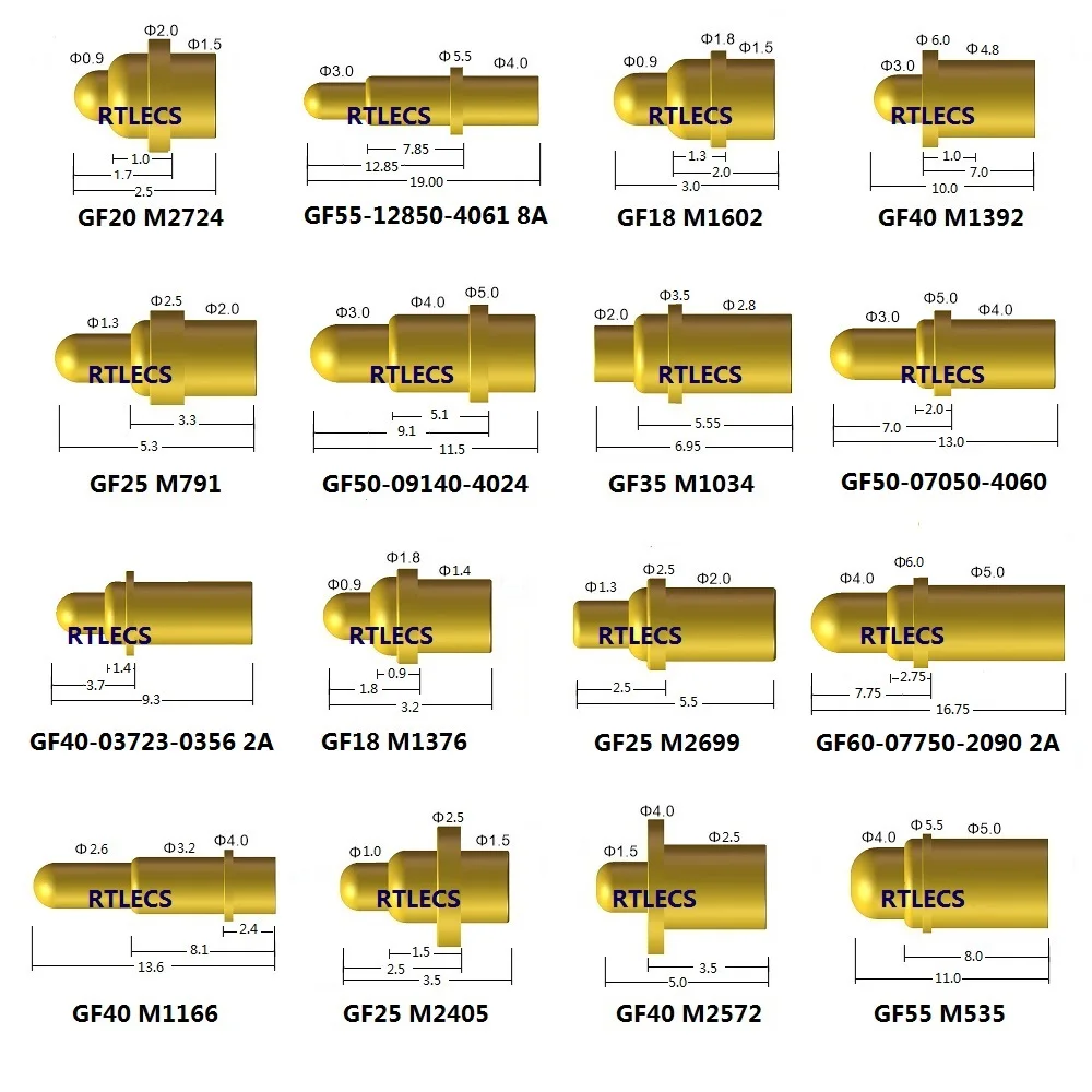 2 шт., высокоточный пружинный контактный разъем Pogo, 1 А, 2 А, 5 А, 8 А, контактный разъем POGOPIN для литиевой батареи, зарядный разъем серии GF