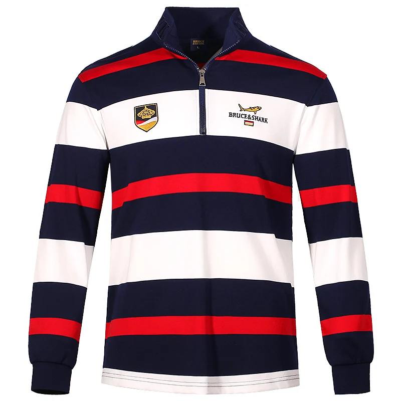 Мужская длинная рубашка с вышивкой Брюс и Акула Красная Эластичная