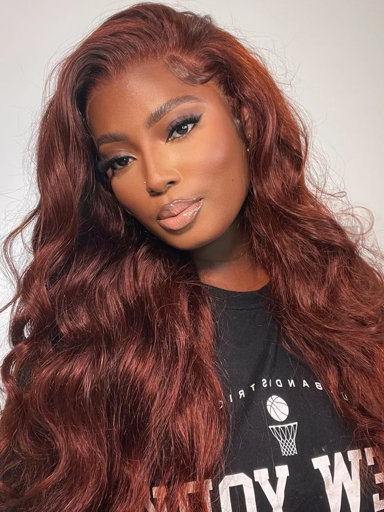 13x4 Reddish Brown Body Wave Front Human Hair Wigs Auburn Copper Body Wave Dark Brown Wig 30inch 13x6 Lace Frontal Wig For Women