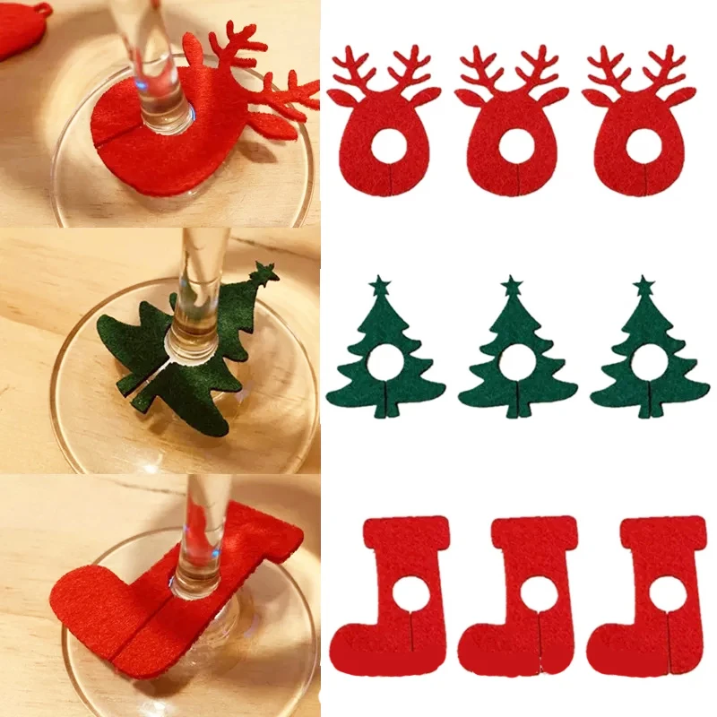 

20шт Рождественская посуда, украшение, войлочный бокал, винная чашка, кольцо, открытка, Рождественское украшение для стола, товары для нового...