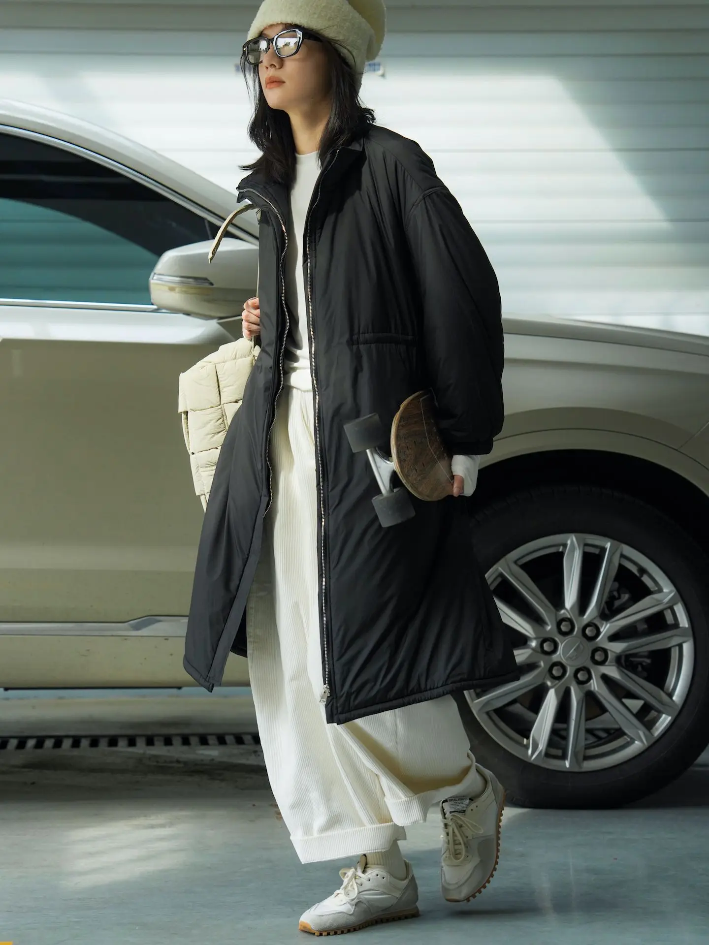 woman warm winter long coat-shirt