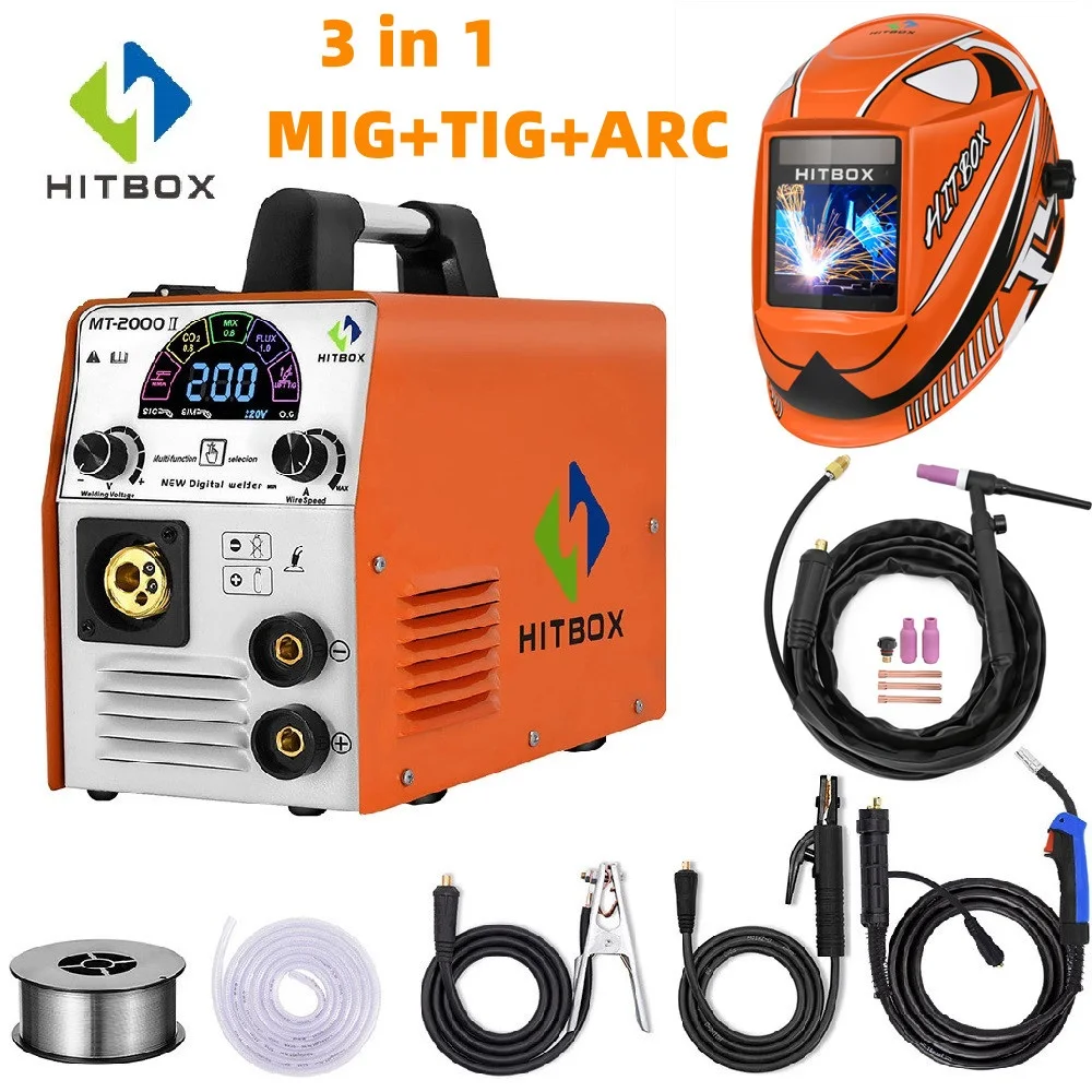 220V HITBOX MT2000-II Welding Machine 3 In 1 TIG ARC MIG Welder CO2 MIX FLUX Gas Gasless Soldering Available For Household