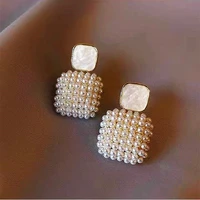 2022 new square small pearl stud earrings for woman simple geometric earring korean fashion jewelry girls party luxury accessory