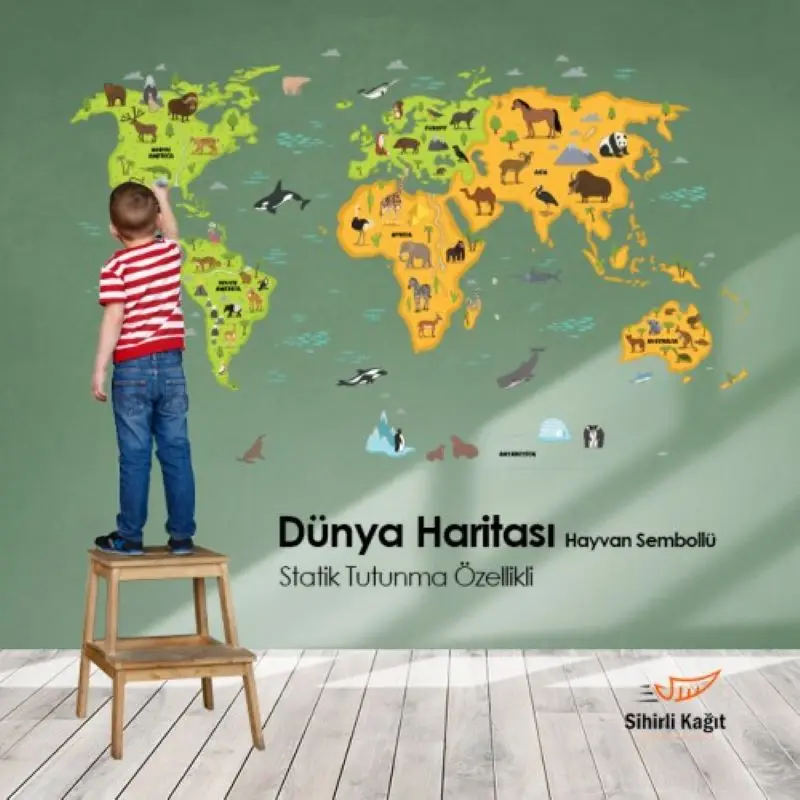 

Magic Paper World Map Color Print on Transparent Paper With Animal Symbol 150x95cm