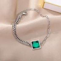 new boho green square anklet for women men acrylic round stainless steel silvercolor anklet party jewellry gift bijoux femme bff