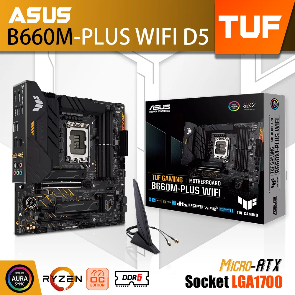 

New ASUS TUF GAMIN B660M-PLUS WIFI DDR5 LGA1700 Motherboard B660M Mainboard 128G Support Intel 12th 13th Gen I5 I7 I9 Kit mATX