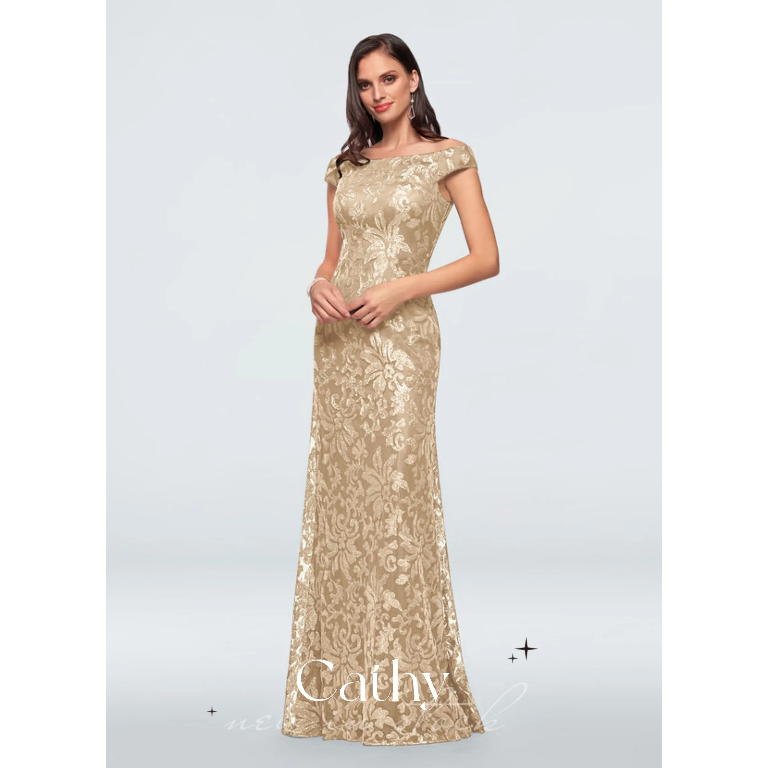 

Cathy Plus Size Off Shoulder A-Line Dress and Floor Lace Dress Evening Dress Mother of the Bride Dress Custom