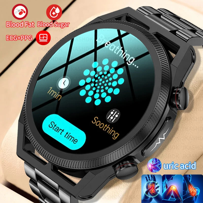 

2023 New AI Medical Diagnosis Blood Fat Uric Acid Bluetooth Call Blood Glucose Smart Watch ECG+PPG Monitoring Men Smartwatch