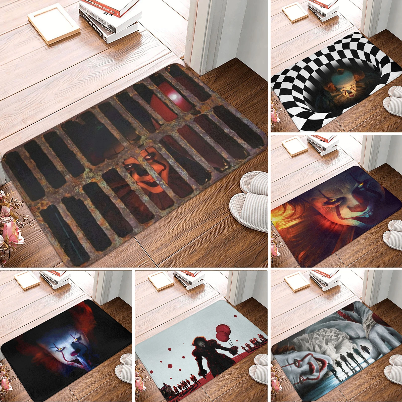

Horror Movie Halloween IT Pennywise Doormat Entrance Rug Rubber Floor Mat Thin Non Slip Carpet