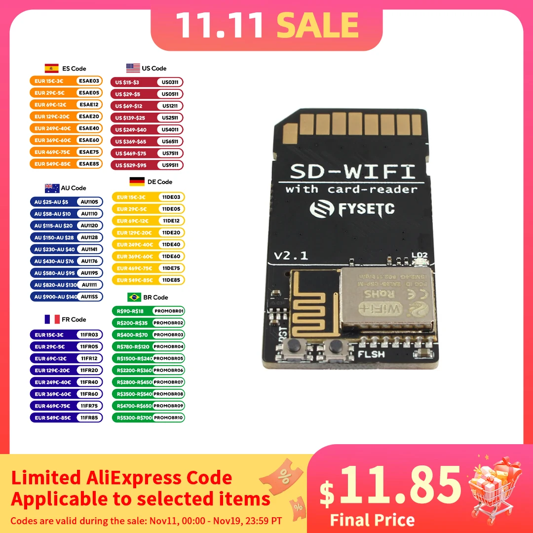 

FYSETC SD-Wi-Fi с модулем считывания карт, запуск Esp Web, беспроводной Dev бортовой Usb-модуль передачи последовательного чипа для S6 F6 Turbo