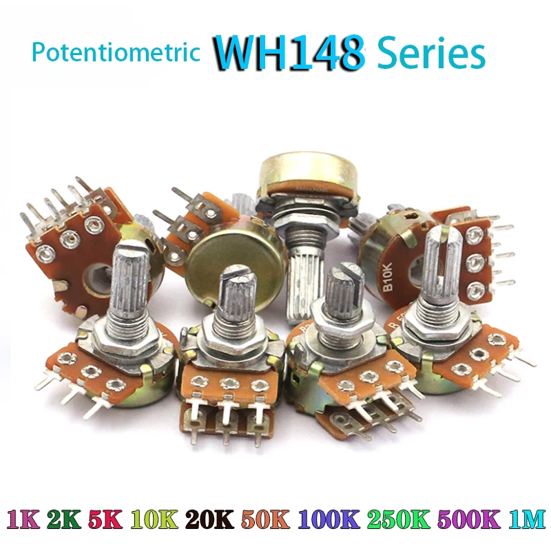 

2PCS WH148 Potentiometer Single Double Short Handle 15CM Long Handle 20CM B1k2K-500K 1M OHM Linear Rotary Potentiometer Resistor