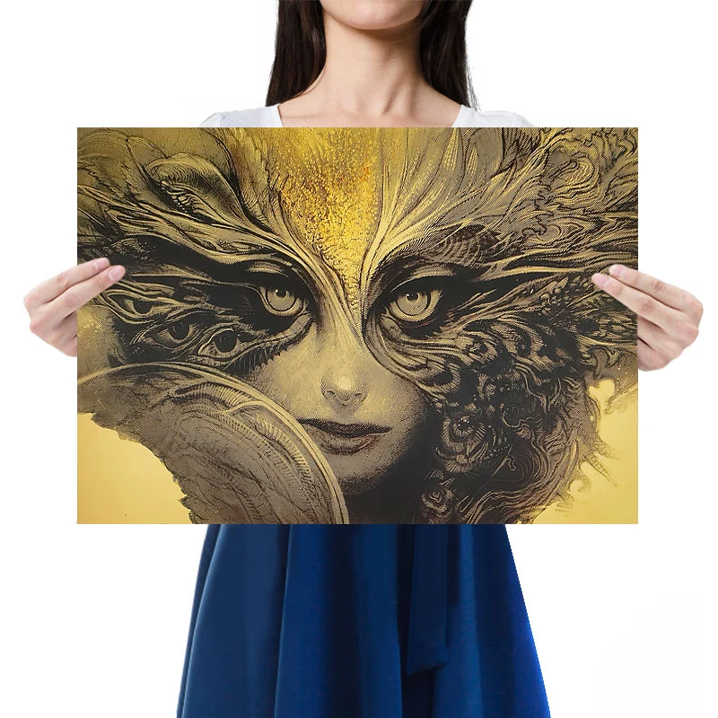 

WINMIR Nostalgic Retro Kraft Paper Poster Charming Eyes Art Mask Girl Classic Posters Home Decor Painting Wall Stickers50.5*35cm