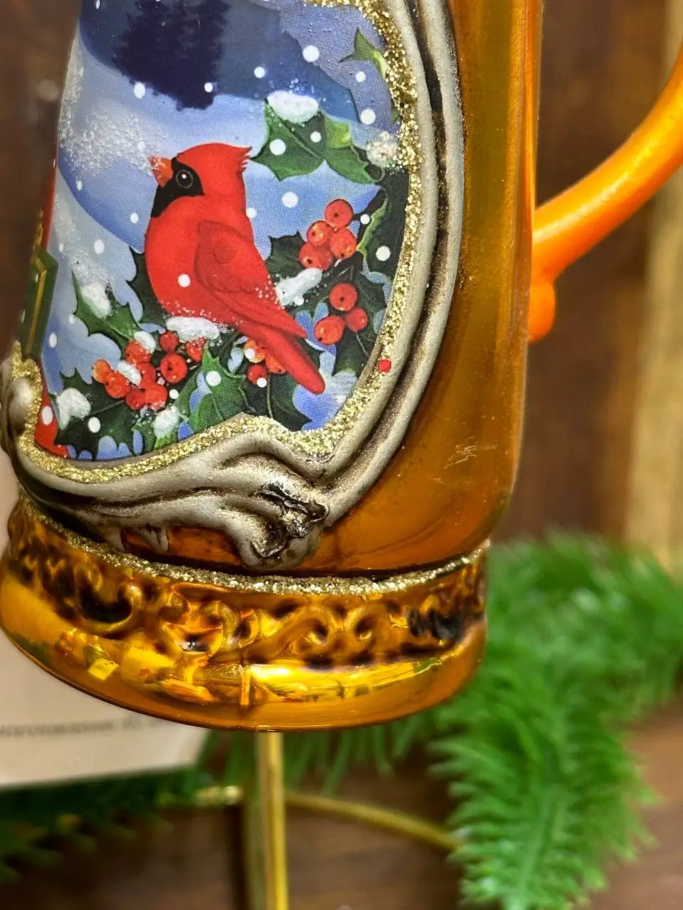 Елочное украшение 1шт &quotПивная кружка&quot 13 см стекло желтая