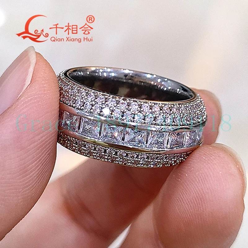 10mm small square round Eternity Band  Sterling 925 Silver hip hop Moissanite Ring Men women  Diamonds Male fine Jewelry