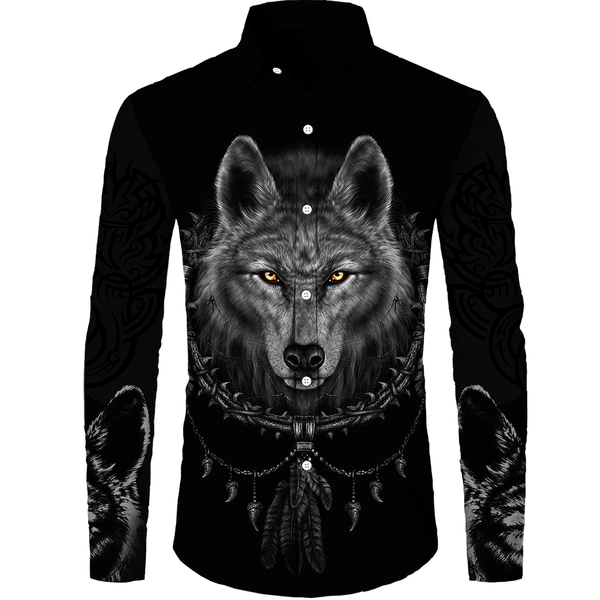 Trend Personality Animal Wolf Pattern 3D Print Long Sleeve Shirts Fashion Cool Style Graphic Button Blouses For Men Футболка